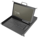 Digitus Modulare HD LCD KVM Konsole mit 17" TFT 8 Port Cat 5, KVM-Switch schwarz, deutsches Tastaturlayout, 8 Port Cat 5 KVM-Switch, Touchpad
