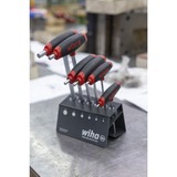 Wiha Stiftschlüssel-Set Hex, mit Quergriff ComfortGrip, Schraubendreher schwarz/rot, 6-teilig mit Seitenabtrieb, mit Werkbankständer