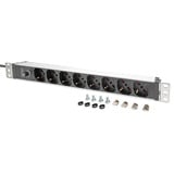 Digitus 19" Steckdosenleiste mit Aluminiumprofil, 8-fach italienischer Ausgang, 1HE rot/aluminium, 2 Meter Kabel, Vorsicherung 10A, IEC C14-Stecker