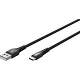 goobay Supersoftes USB 2.0 Textilkabel, USB-A Stecker > USB-C Stecker schwarz, 2 Meter