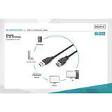 Digitus USB 3.2 Gen 1 Verlängerungskabel, USB-A Stecker > USB-A Buchse schwarz, 3 Meter