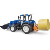 bruder 02187 BRUDER New Holland T5.120 mit Frontlader, Ladekasten, Gabeln und Rundballen, Modellfahrzeug 