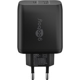 goobay USB-C Dual-Schnellladegerät, PD, GaN, 65 Watt schwarz, 1x USB-C, 1x USB-A, Power Delivery