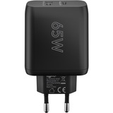 goobay USB-C Dual-Schnellladegerät, PD, GaN, 65 Watt schwarz, 1x USB-C, 1x USB-A, Power Delivery