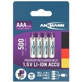 Ansmann Li-Ion Akku Micro AAA Typ 500 (min. 400 mAh), 4er-Pack weiß/violett, 4x AAA (Micro), USB-C Ladeport