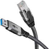 goobay Ethernet-Kabel USB-A 3.2 Gen1 Stecker > RJ-45 Stecker, LAN-Adapter schwarz/silber, 5 Meter
