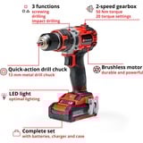 EINHELL Professional Akku-Schlagbohrschrauber TE-CD 18/50 Li-i BL, 18Volt rot/schwarz, 2x Li-Ionen Akku 2,0Ah