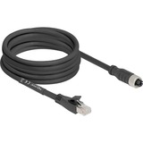 DeLOCK M12 Kabel X-kodiert 8 Pin Buchse > RJ-45 Stecker, Cat.5e S/FTP schwarz, 5 Meter, flexibel