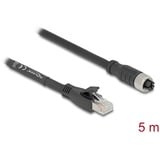 DeLOCK M12 Kabel X-kodiert 8 Pin Buchse > RJ-45 Stecker, Cat.5e S/FTP schwarz, 5 Meter, flexibel