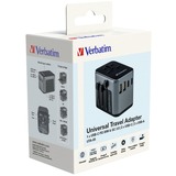 Verbatim Universal-Reiseadapter UTA-03, Reisestecker schwarz/silber, 2x USB-A, 3x USB-C