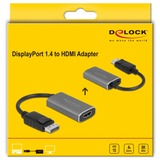 DeLOCK Aktiver Adapter, DisplayPort Stecker > HDMI 8K Buchse schwarz/grau, 20cm, mit HDR Funktion