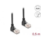 DeLOCK Patchkabel RJ-45 Cat.6a S/FTP, Slim 90° gewinkelt schwarz, 0,5 Meter, nach unten abgewinkelte Stecker