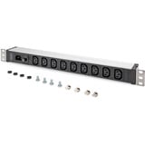 Digitus 19" Steckdosenleiste mit Aluminiumprofil, 9-fach C13, 1HE schwarz/aluminium, Leitungsschutzschalter 10 A, IEC C14-Eingang