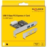 DeLOCK PCIe x1 Karte zu 2x ext. USB 3.2 Gen 1, USB-Controller 4-pin-Stromanschluss