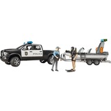 bruder 02507 RAM 2500 Polizei Pickup, L+S Modul, Anhänger mit Boot, Modellfahrzeug schwarz/weiß, Inkl. 2 Figuren