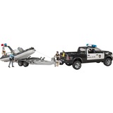 bruder 02507 RAM 2500 Polizei Pickup, L+S Modul, Anhänger mit Boot, Modellfahrzeug schwarz/weiß, Inkl. 2 Figuren