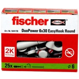 fischer EasyHook Round DuoPower 6x30, Dübel weiß, 25 Stück, mit EasyHook Rundhaken