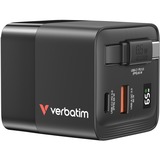 Verbatim GaN-Ladegerät 65W, 1x USB-A , 2x USB-C, ausziehbares Kabel schwarz, PD 3.0, QC 3.0