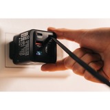 Verbatim GaN-Ladegerät 65W, 1x USB-A , 2x USB-C, ausziehbares Kabel schwarz, PD 3.0, QC 3.0