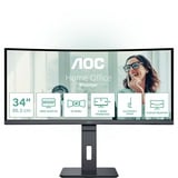 AOC CU34P3CV, LED-Monitor 86 cm (34 Zoll), schwarz, WQHD, VA, Curved, Adaptive-Sync, USB-Hub, 100Hz Panel