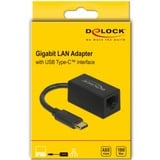 DeLOCK USB 3.2 Gen 1 Adapter, USB-C Stecker > RJ-45 Buchse schwarz, Gigabit LAN 10/100/1.000 Mbit/s