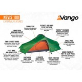 Vango Tunnelzelt Nevis 100 grün/orange, mit Vorraum für Gepäck, Modell 2024