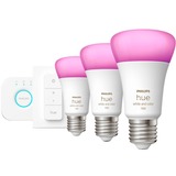 Philips HUE White & Color Ambiance Starter-Kit E27, LED-Lampe drei Lampen, eine Hue-Bridge, ein Dimmschalter, ersetzt 60 Watt
