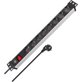 Brennenstuhl Alu-Line 19" Steckdosenleiste 8-fach, mit Schalter schwarz/aluminium, 1HE, 2 Meter Kabel, für Netzwerk- oder Serverschränke