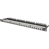 Digitus Modulares High Density Patch Panel, 24-Port, Rack Mount, geschirmt, Patchpanel schwarz, 0,5 HE, für Keystone-Module, mit Beschriftungsfeld