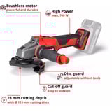 EINHELL Professional Akku-Winkelschleifer AXXIO 18/115, 18Volt rot/schwarz, ohne Akku und Ladegerät