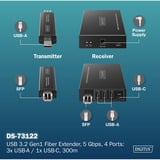 Digitus USB 3.2 Gen1 Fiber Extender, 5Gbps, 4 Ports, 300 Meter, USB-Extender schwarz, 3x USB-A, 1x USB-C