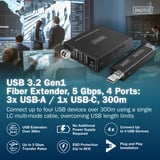 Digitus USB 3.2 Gen1 Fiber Extender, 5Gbps, 4 Ports, 300 Meter, USB-Extender schwarz, 3x USB-A, 1x USB-C