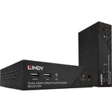 Lindy Dual Head HDMI, Cat.6, USB & RS232 Extender, KVM-Switch schwarz, 100m