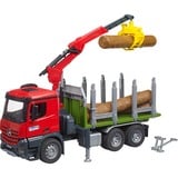 bruder 03669 Mercedes Benz Arocs Holztransport-LKW , Modellfahrzeug mit Ladekran, Greifer und 3 Baumstämmen