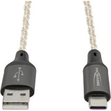 Ansmann USB-A auf USB Typ-C Kabel schwarz/transparent, 1 Meter, mit LED 
