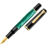 Pelikan Classic M200 - Kolbenfüllhalter Grün-Marmoriert, Füllfederhalter grün/schwarz, Federbreite M