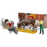 bruder 62611 bworld Kuh- und Kälberstall mit Landwirt, Kulisse mehrfarbig