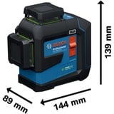 Bosch Professional Linienlaser GLL 80-33 G Professional blau/schwarz, Li-Ion-Akku 3,0Ah, grüne Laserlinien, inkl. Universalhalter LB 10, Deckenklemme DK 20
