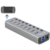 DeLOCK USB 3.2 Gen 1 Hub mit 7 Ports + 1 Schnellladeport + 1 USB-C PD 3.0 Port , USB-Hub grau, mit Schalter und Beleuchtung