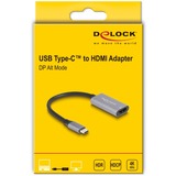 DeLOCK USB Adapter, USB-C Stecker > HDMI Buchse 4K 60hz grau, 15cm, HDR und HDCP