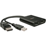 Lindy Aktiver MST Hub, DisplayPort + USB-A Stecker > 2x DisplayPort Buchse, Adapter schwarz, DP++