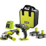 Ryobi ONE+ Akku Combo-Set R18DDAG-215S, Bohrschrauber + Winkelschleifer grün/schwarz, 2x Li-Ionen Akku 1,5Ah, 18 Volt