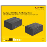 DeLOCK Dual Dockingstation für 2 x SATA HDD / SSD schwarz, mit Klon Funktion, Card Reader, USB-A