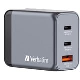 Verbatim GaN-Ladegerät 65W, 1x USB-A , 2x USB-C grau, PD 3.0, QC 3.0