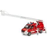 bruder 02673 MB Sprinter Feuerwehr mit Light & Sound Modul, Modellfahrzeug rot/weiß, Drehleiter, Pumpe