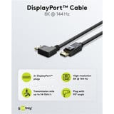 goobay Kabel DisplayPort Stecker 90° > DisplayPort Stecker, 8K / 144Hz schwarz, 2 Meter, 1 Stecker 90° seitlich abgewinkelt, 54 Gbit/s, DisplayPort 2.0 / 2.1