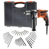 BLACK+DECKER Schlagbohrmaschine KR806OA-QS orange/schwarz, 850 Watt, inkl. Koffer + 40-tlg. Zubehör-Set