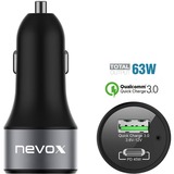 Nevox USB PD Type C + QC 3.0 Kfz Ladeadapter, Ladegerät schwarz