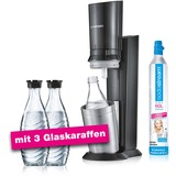 SodaStream CRYSTAL 2.0 Aktionspack, Wassersprudler titan, inkl. 3 Glaskaraffen + 1 CO₂-Zylinder