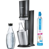 SodaStream CRYSTAL 2.0, Wassersprudler schwarz/titan, inkl. 1 Glaskaraffe + 1 CO₂-Zylinder